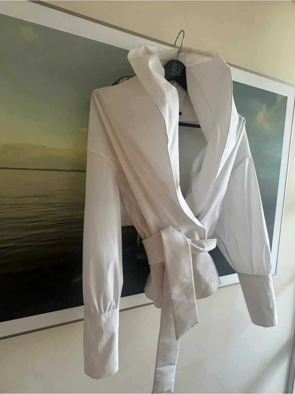 Couture White Jacket blouse with Oversized Collar avant garde